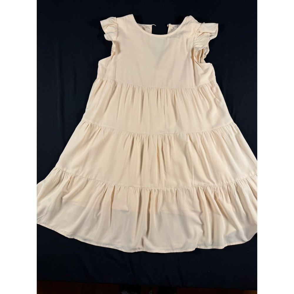 Kirundo Cream Tiered Babydoll Dress Ruffle Cap‎ Sleeve Flowy Mini Beige Medium